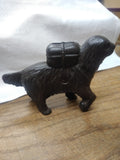 Vtg St Bernard Dog Cast Iron Coin Bank w/ Rescue Back Pack