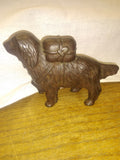 Vtg St Bernard Dog Cast Iron Coin Bank w/ Rescue Back Pack