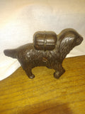 Vtg St Bernard Dog Cast Iron Coin Bank w/ Rescue Back Pack