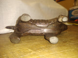 Vtg St Bernard Dog Cast Iron Coin Bank w/ Rescue Back Pack