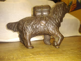Vtg St Bernard Dog Cast Iron Coin Bank w/ Rescue Back Pack