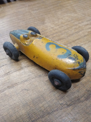 Vtg Sun Rubber Company #3 Indy Type Race Car Yellow Silver 4"