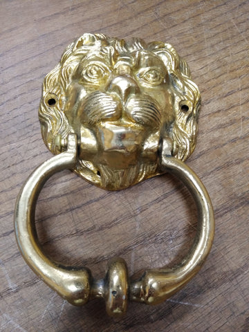 Vtg Heavy Solid Cast Brass Figural Lions Head Door Knocker Architectural 7" x 4