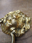 Vtg Heavy Solid Cast Brass Figural Lions Head Door Knocker Architectural 7" x 4