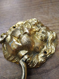 Vtg Heavy Solid Cast Brass Figural Lions Head Door Knocker Architectural 7" x 4
