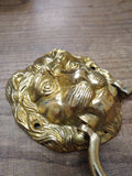 Vtg Heavy Solid Cast Brass Figural Lions Head Door Knocker Architectural 7" x 4