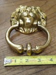 Vtg Heavy Solid Cast Brass Figural Lions Head Door Knocker Architectural 7" x 4