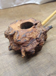 Vtg Hand Made Burl Wood Freehand Natural Bowl 10" Long Bamboo Stem Tobacco Pipe