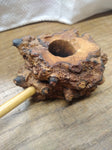 Vtg Hand Made Burl Wood Freehand Natural Bowl 10" Long Bamboo Stem Tobacco Pipe