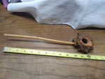 Vtg Hand Made Burl Wood Freehand Natural Bowl 10" Long Bamboo Stem Tobacco Pipe