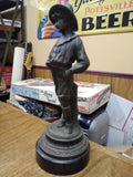 Vtg Antique Art Sculpture Farm Country Young Man Spelter White Metal Statue 12"