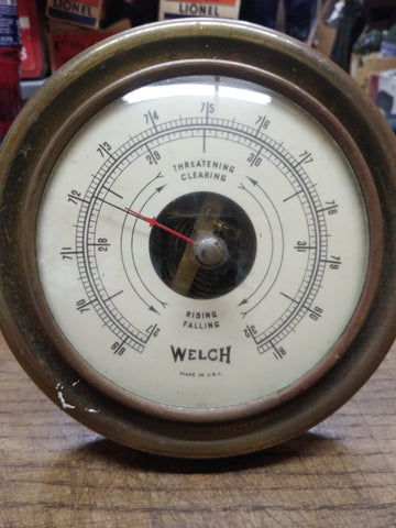 Vtg Welsh Barometric Pressure Indicator Barometer Brass Weather Made In The USA