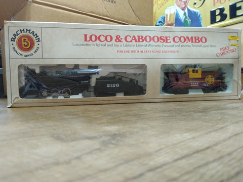 Vtg Bachmann HO Scale Santa Fe 0-6-0 Loco w/Tender & Caboose #834 Original Box