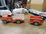 Vtg 1950's HUBLEY Pressed Steel Stake Bed Pick Up Truck and Trailer Good Shape!!