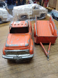 Vtg 1950's HUBLEY Pressed Steel Stake Bed Pick Up Truck and Trailer Good Shape!!