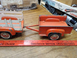 Vtg 1950's HUBLEY Pressed Steel Stake Bed Pick Up Truck and Trailer Good Shape!!