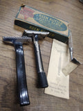 Vtg Men's 3 Piece Safety Razor Lot Keen Kutter w/Box & Papers Enders Speed Gem