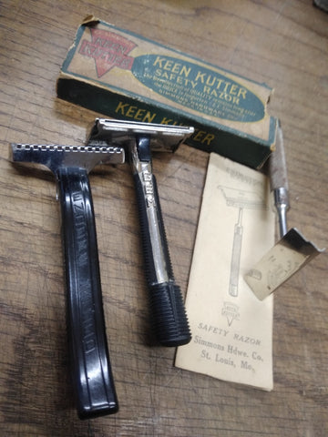 Vtg Men's 3 Piece Safety Razor Lot Keen Kutter w/Box & Papers Enders Speed Gem