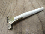 Vtg Men's Schick Injector Safety Razor Type J White Handle Gold Tone Head