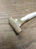 Vtg Men's Schick Injector Safety Razor Type J White Handle Gold Tone Head