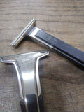 Vtg 2 Piece Mens Schick Injector Safety Razor Lot Silver Tone Head Black Handles