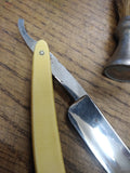 Vtg 3 Pc Straight Razor & Shaving Brush Lot Unbranded Very Nice Blade & Scales