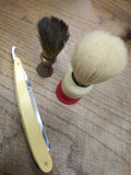 Vtg 3 Pc Straight Razor & Shaving Brush Lot Unbranded Very Nice Blade & Scales