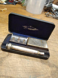 Vtg 1904 3 Piece Gillette Tech Safety Razor Blade Bank Case WW1 WW2 Miitary Army