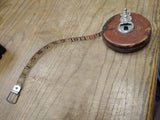 Vtg The Lufkin Rule Co. 50 Ft. Reel Tape Measure Saginaw USA Leather Bound Works