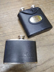 Vtg 2 Piece Hip Flask 4 Ounce Courvoisier Whiskey 2 x 3 Ounce Leather Stainless