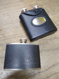 Vtg 2 Piece Hip Flask 4 Ounce Courvoisier Whiskey 2 x 3 Ounce Leather Stainless