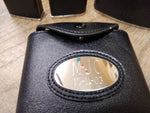 Vtg 2 Piece Hip Flask 4 Ounce Courvoisier Whiskey 2 x 3 Ounce Leather Stainless
