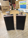 Vtg 2 Piece Hip Flask 4 Ounce Courvoisier Whiskey 2 x 3 Ounce Leather Stainless