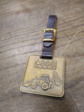 Vtg Case Brass Watch Fob  w/Leather Lanyard Strap Back Hoe Tractor Construction