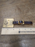 Vtg Case Brass Watch Fob  w/Leather Lanyard Strap Back Hoe Tractor Construction