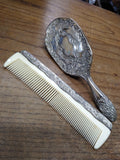 Vtg Women's Antique 2 Piece Silver Plated Brush and Comb Vanity Dresser Set