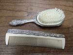 Vtg Women's Antique 2 Piece Silver Plated Brush and Comb Vanity Dresser Set