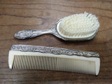 Vtg Women's Antique 2 Piece Silver Plated Brush and Comb Vanity Dresser Set