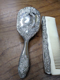 Vtg Women's Antique 2 Piece Silver Plated Brush and Comb Vanity Dresser Set