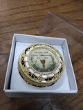 Vtg On Your First Holy Communion Rosary Box Gold/White Enamel Photo Window & Box