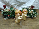 Vtg Christmas Holiday Table Top Angel Candle Holders Wreath Birds Decoration