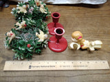 Vtg Christmas Holiday Table Top Angel Candle Holders Wreath Birds Decoration