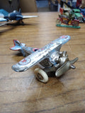 Vtg AC Williams? UX-99 Cast Metal Airplane White Rubber Wheels Blue/Silver/Red