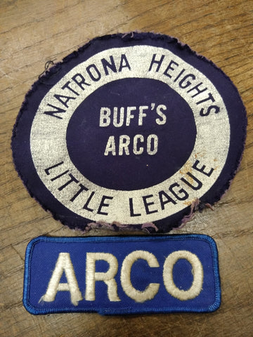 Vtg 2 Pc Lot ARCO Cloth Shirt Patch Natrona Heights Pa. Little League Buffs ARCO