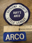 Vtg 2 Pc Lot ARCO Cloth Shirt Patch Natrona Heights Pa. Little League Buffs ARCO