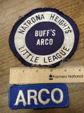 Vtg 2 Pc Lot ARCO Cloth Shirt Patch Natrona Heights Pa. Little League Buffs ARCO