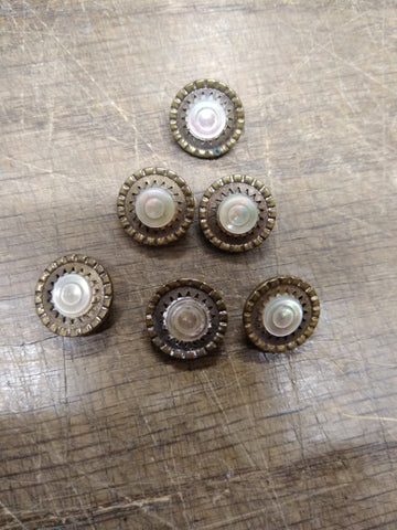 Vtg 6 Pc Round Metal With Shell Center Shank Button Lot 1/2 Inch in Good Shape!