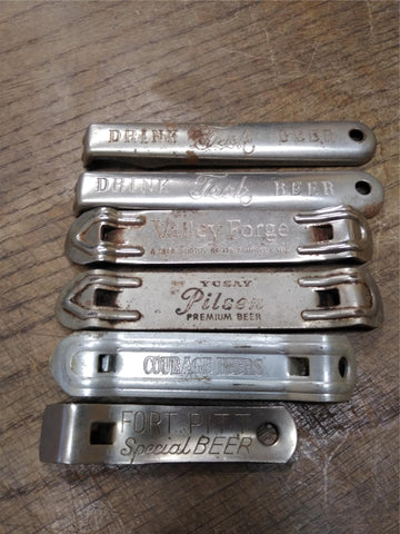 Vtg Beer Bottle Can Opener Lot YUSAY COURAGE TECH VALLEY FORGE FORT PITT Man Cav