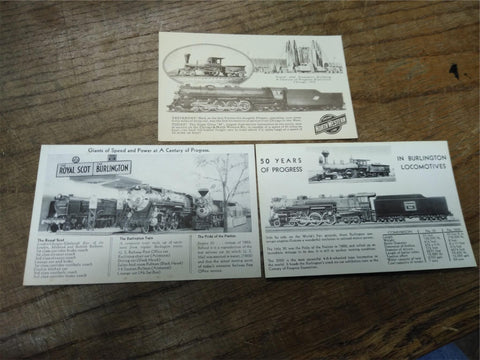 Vtg 3 Post Cards Railroad Train N West Pioneer C & N W R Burlington Royal Scott