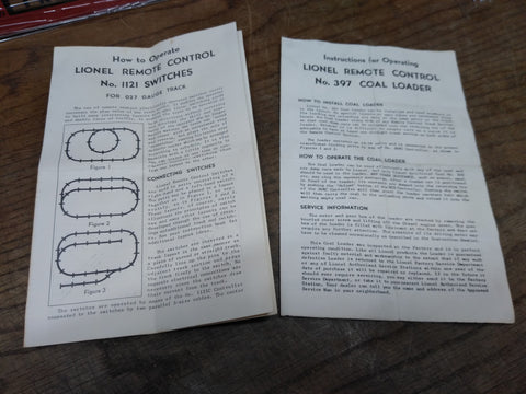 Vtg Lionel Remote Control Operators Manual Lot #1121 Switches #397 Coal Loader